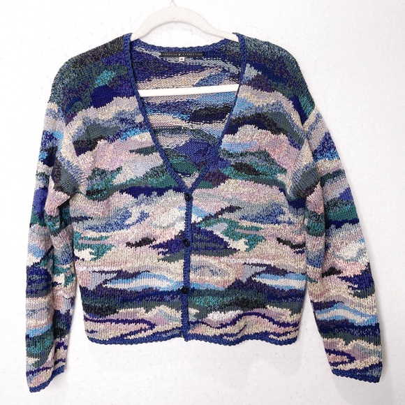 Peruvian Connection Crochet Square 100% Pima Cotton Cardigan Artsy Made In Peru